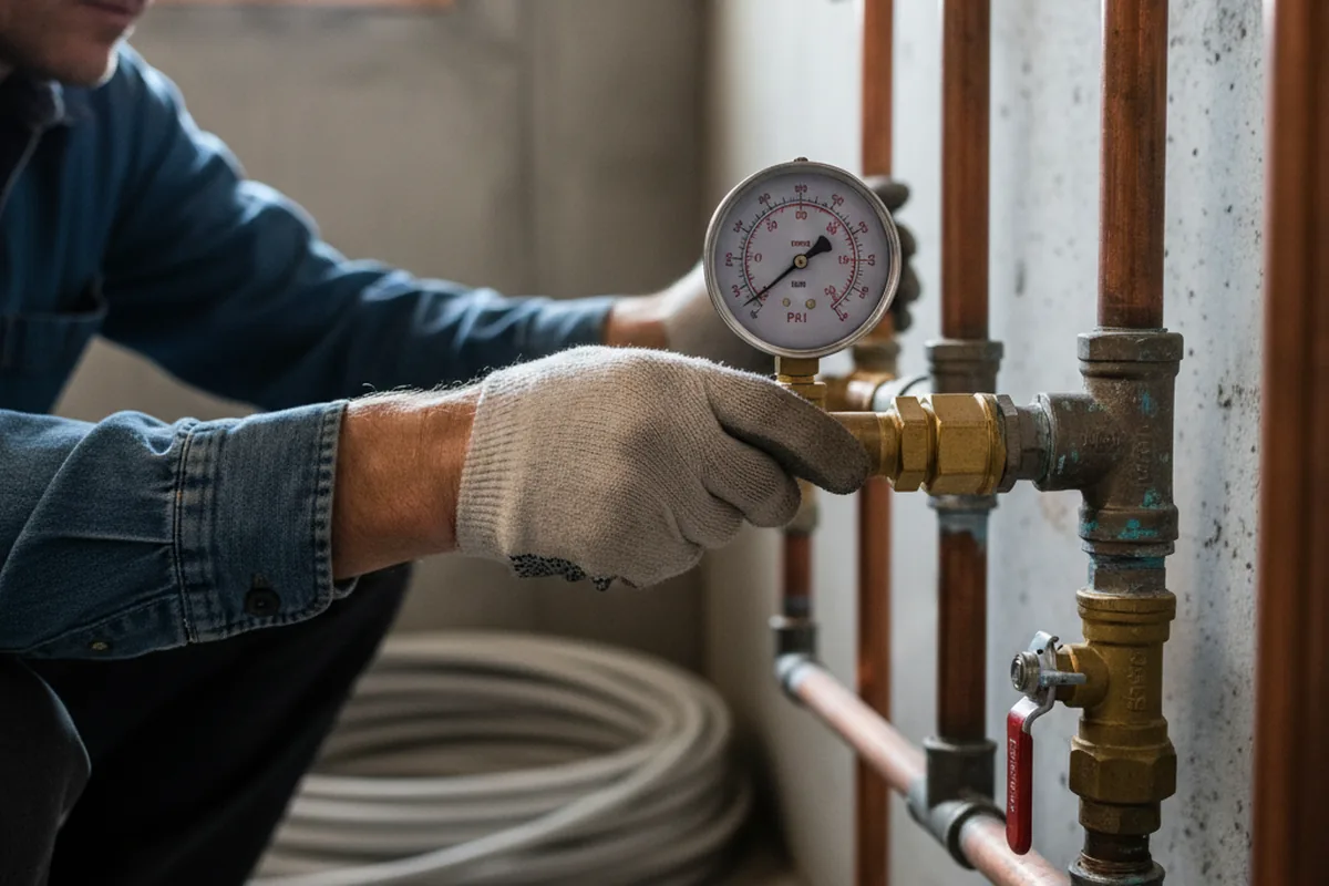 Pressure testing a repaired line during Water Line Repair in North Lima